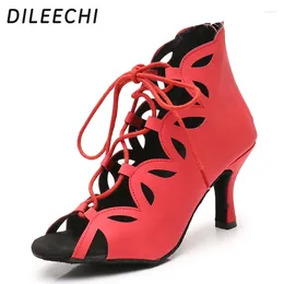 Dance Shoes DILEECHI 2024 Red Latin With Strap And Back Zipper 7.5 Heel Soft Sole Indoor