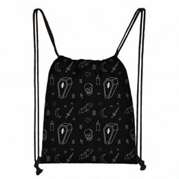 black Cat / 666 / Witch Pattern Drawstring Bag Halen Style Baphomet Backpacks Women Storage Bag for Travel Girl Shoes Holder B4Ow#