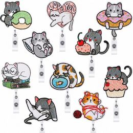 kawaii Cat Embroidery Badge Reels Carto Cat Retractable Badge Reels Chest Pocket Work Card ID/IC Card Holder Accories q2c5#