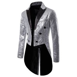 Happyjeffery Long Shiny Tuxedo Suit Blazer Jackets Men Sequins Party Dance Bling Coats Wedding Mens Gentleman Stage Suits B08