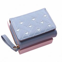 women's Wallet For PU Leather Fi Embroidered Love Tri-fold Small Wallet Card Holder Multi-card Slot Coin Purses New 640F#