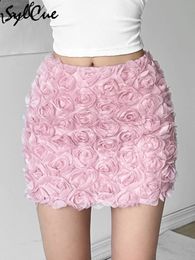 Sylcue Pink Rose Sweet Cute Gentle Youth Girl Sexy All-match Tight High Street Fashionable Pencil Skirt 240329