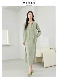 Work Dresses Vimly Spring Light Green Elegant Sets Woman 2024 Lyocell Lapel Shirt Maxi Tank Dress 2 Piece Women Outfit M6130