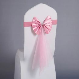 Sashes 10pcs Chair Sashes Wedding Back Cover Decoration Knot Satin Ribbon for Banquet Belt High Quality Bow Pink Strap Parties Outdoor