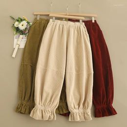 Women's Pants Spring Solid Color Corduroy Women Casual Elastic Waist 824-601