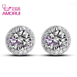 Stud Earrings AMORUI Silver Plated 4 Prongs Round Brilliant Cut Sona 1 Carat Created CZ Stone Earring For Women Earings Fashion Jewelry