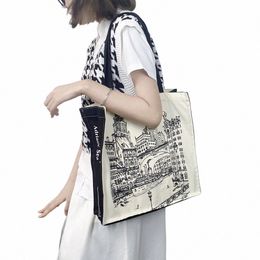 women Canvas Shoulder Bag Venice Print Ladies Shop Bags Cott Cloth Fabric Grocery Handbags Tote Books Bag For College Girl z2Y3#