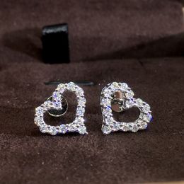 2024 Sweet Cute Stud Earrings Simple Fine Jewelry 925 Sterling Silver Round Cut 5A Cubic Zircon CZ Diamond Party OL Women Wedding Heart Earring For Mother Day Gift