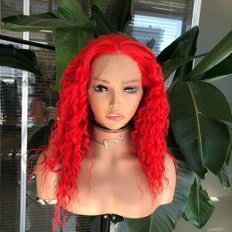 Websterwigs Red Synthetic Lace Front Wig Deep Curly Middle Part Cosplay Wigs For Black Women Heat Resistant Fiber Hair Daily Use