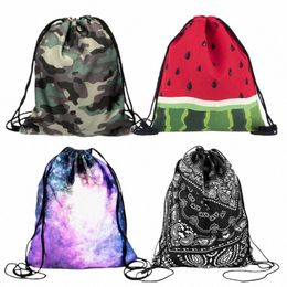 camoue Drawstring Bag Colourful Watermel Omelette Ice Cream 3D Printed Pouch Bag Cute Backpack Purse Bags For Travel N47s#