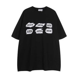 High Street American Leisure Creative Block Letter Printing Fashion Brand Vtg Short Sleeve Loose Couple T-shirt for Men and Women