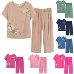 Home Clothing Sleepwear Set Short Sleeve Summer Comfy Floral Print Pyjamas Outfit Homewear For Leisure Time