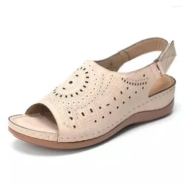 Sandals Large Size Women Wear Fashion Simple Round Head Open Toe Line Buckle Muffin Hollow Low-top Shoes