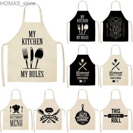 Aprons 1pcs Letter Alphabet Kitchen Aprons for Women Cotton Linen Bibs Household Cleaning Pinafore Home Cooking Apron Delantal Tablier Y240401