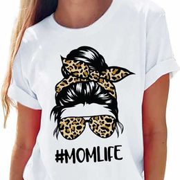 Womens T-shirt Leopard Print Mom Life Printed Tee American High Street Loose Trendy Short Sleeved