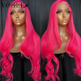 30 Inch Hot Pink Coloured Lace Front Wig Human Hair Preplucked Brazilian Hair Transparent 13x4 Loose Body Wave Lace Front Wig