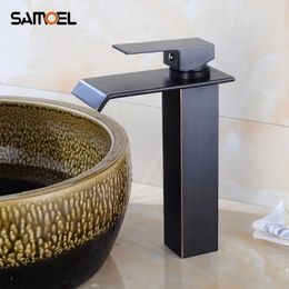 Bathroom Sink Faucets Samoel Brass Square Basin Cold Water Mixer Tap Deck Mount Single Hole Black Bronze Faucet B3327