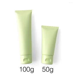 Storage Bottles 50ml 100ml Matte Green Plastic Cosmetics Squeeze Bottle 50g 100g Refillable Makeup Cream Lotion Container Empty Travel Soft
