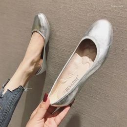 Casual Shoes Women Ballet Flat Round Toe Silver Slip On Loafers Lazy Plus Size Waterproof Comfortable Luxury