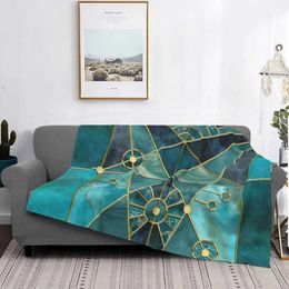 Blankets Stained Glass Watercolour Marble Mineral Design Turquoise Teal Gold Top Quality Comfortable Bed Sofa Soft Blanket