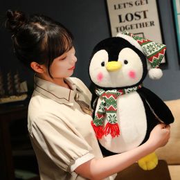 Kawaii Soft Penguin Wear Christmas Hat Plush Toys Stuffed Animals Plushies Doll Christmas Party Decor Xmas Gift