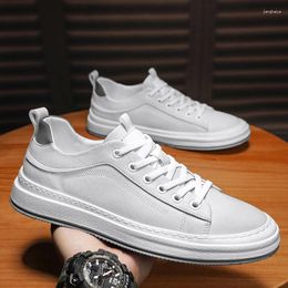 Casual Shoes Genuine Leather Men's Sneakers Fashion Man Flat Outdoor Lace-Up High Quality Men White For Flats