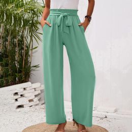 Women's Pants Women 2024 For Summer Autumn Wide Leg Lightweiht Waist Bow Tie Loose Casual Trousers With Pocket Female Sweatpants