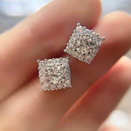 Stud Earrings Bling Square Shaped For Women Luxury Paved Brilliant Cubic Zirconia Simple Stylish Ladies Jewelry