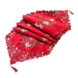 Table Cloth Red Linens Runner Holly Poinsettia Gift For Living Room Kitchen Home F0T4