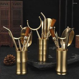 Tea Scoops Copper Ceremony Set Accessories Needle Knife Spoon Pure Clip Matcha Brush 6pc/set