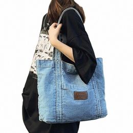 2023 Vintage Denim Underarm Bag Large Capacity Women Commute Bag Students Hot Shoulder Tote Bag Fi Handbag Solid Clutch F4na#