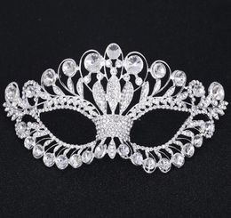 Crystal Mask Silver Tone Venetian Bridal Masquerade Rhinestone Crystal Eye Mask Halloween Fancy Dress Ball Party Mask FJ218242806