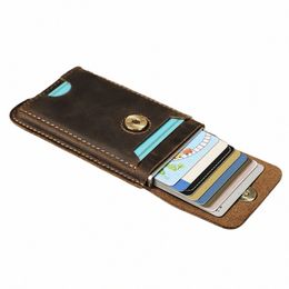 hiram Vintage Genuine Leather RFID Blocking Card Holder Wallet for Men Luxury Card Wallet Case Aluminium Metal Slim Cardholder r5ib#