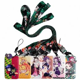 1 Set Dem Slayer Anime Card Cases Card Lanyard Key Lanyard Cosplay Badge ID Cards Holders Neck Straps Keychains Kamado Nezuko M5wZ#