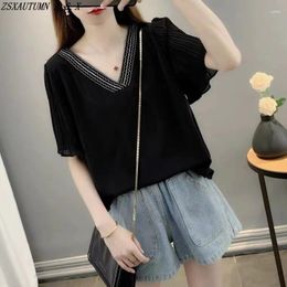 Women's Blouses Chiffon V Neck Shirt For Clothing Summer Simple Fashion Vintage Baggy All Match Tops Fine Elegant Female
