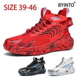 Casual Shoes Big Size High Top Platform Men Running Sport Breathable Mesh Chunky Sneakers Black White Red Sock Trainers Tenis Masculino