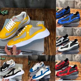 Designer shoes Americas Cup man Sneakers Top Yellow Patent Leather Flat Trainers Black White black yellow red green Mesh Breathable Nylon Casual Outdoor Walking