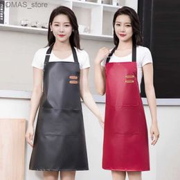 Aprons PU Leather Waterproof and Oil Resistant Apron Kitchen Workwear Home Cooking Cleaning Unisex Sleeveless Apron Adjustable Y240401