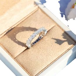 Classic Fine Jewelry Sterling Sier Full Princess Cut White Topaz CZ Diamond Gemstones Eternity Square Party Women Wedding Band Ring