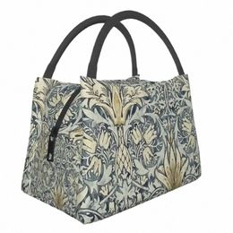 william Morris Snakeshead Pattern Portable Lunch Box for Women Leakproof Vintage Textile Cooler Thermal Food Insulated Lunch Bag u5b9#