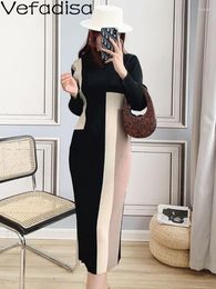 Casual Dresses Vefadisa 2024 Autumn Pleated Dress Fashion Light Mature Style Long Sleeved Contrasting Colour Trendy Girl ZY3853