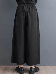 Calças de bolso de retalhos de cor sólida Xitao Cintura elástica solta e elástica mostra calças de perna larga finas temperamento, todos correspondem a DMJ1135
