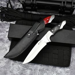 High Quality Straight Knife 440C Blade Wood & Steel Handle Outdoor Camping Survival Hunting Knives with Leather Sheath