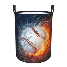 Laundry Bags Baseball Ball In Fire And Water Basket Foldable Clothes Toy Hamper Storage Bin For Kids Nursery Dirty