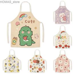 Aprons Cartoon Cute Little Dinosaur Print Pattern Sleeveless Apron Korean Fashion Kitchen Cooking Waterproof Adult Exquisite Apron Y240401