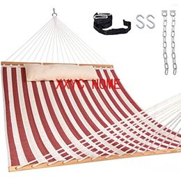 Camp Furniture Red&White Strip Quilted Fabric Hammock Double With Spreader Bar And Soft Pillow 2 People 450 LBS Weight Capacity