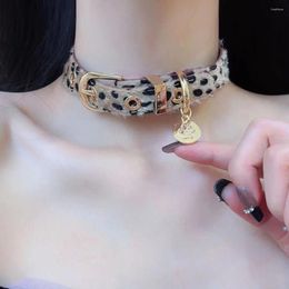 Choker Sexy Girls Y2K Jewellery Leopard Horsehair Women Necklace Punk Adjustable Leather Neck Strap Hiphop Party Collar Decoration