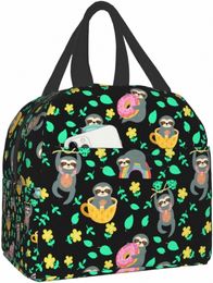 sloth Lunch Bag for Women Men Insulated Lunch Box Wable Cooler Tote Bag Reusable Lunch Bags for Office Work Picnic Beach x7MV#