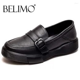 Casual Shoes Spring Summer Women's British Style Genuine Leather Ladies Girls Fashion Slip On Footwear Female Round Toe Loafers