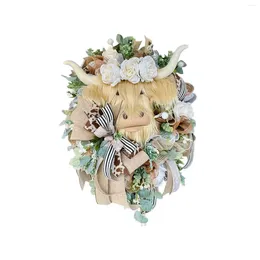 Decorative Flowers Highlands Cow Wreath Spring Decoration Easter For Front Door 16inch